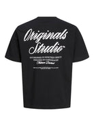 JACK JONES ORIGINALS Norrebro Typo Tee Short Sleeve Crew Neck Tee-Black Black model front view