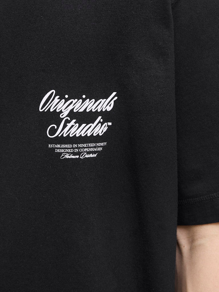 Men's Norrebro Typo Tee Short Sleeve Crew Neck Tee-Black-Close Up View of the Front