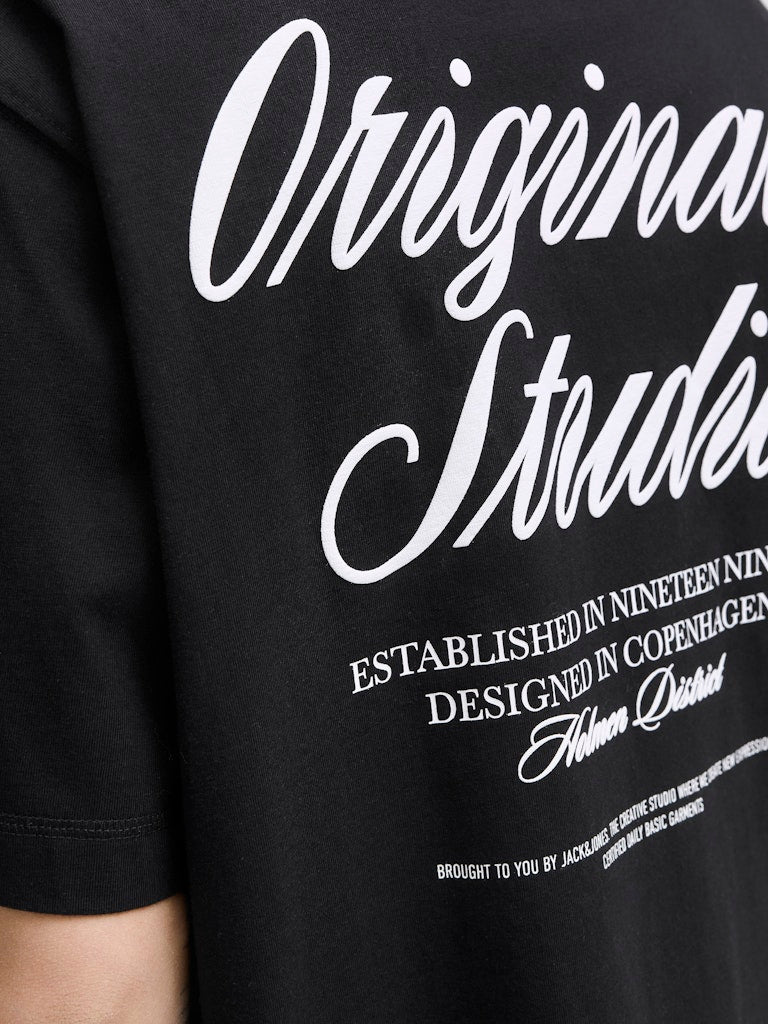 JACK JONES ORIGINALS Norrebro Typo Tee Short Sleeve Crew Neck Tee-Black Black detail view