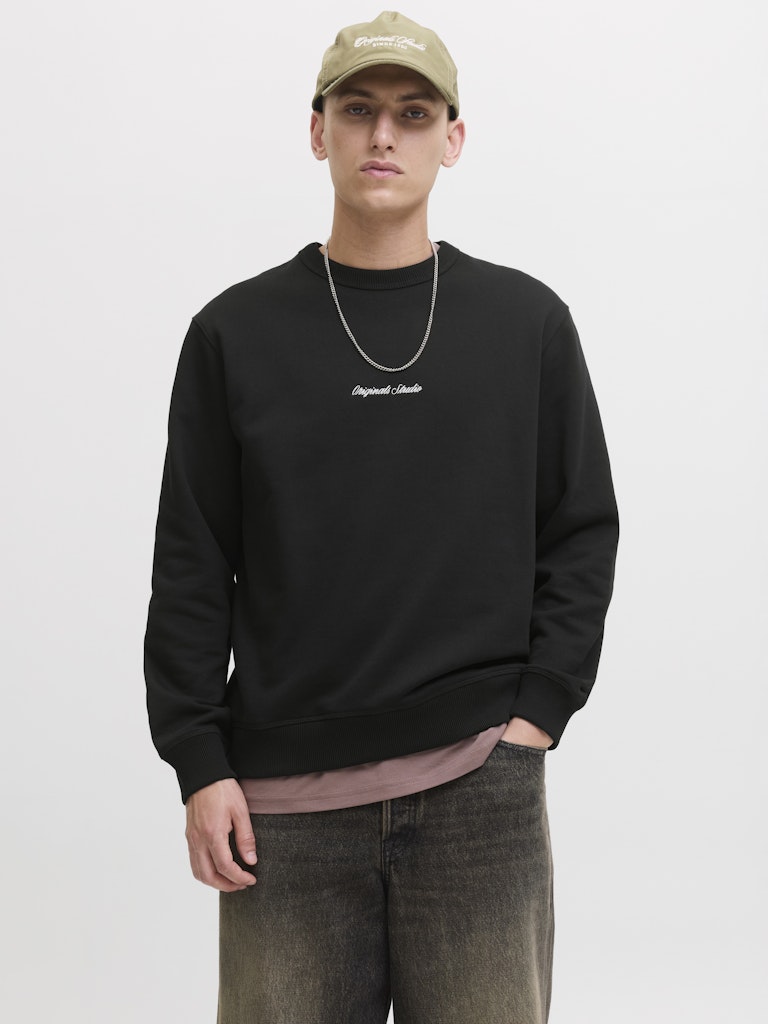 JACK JONES ORIGINALS Norrebro Emb Sweat Crew-Black Black front view