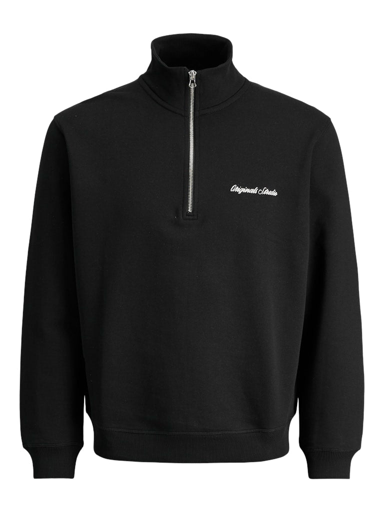 JACK JONES ORIGINALS Norrebro Emb Sweat High Neck-Black Black flat front view