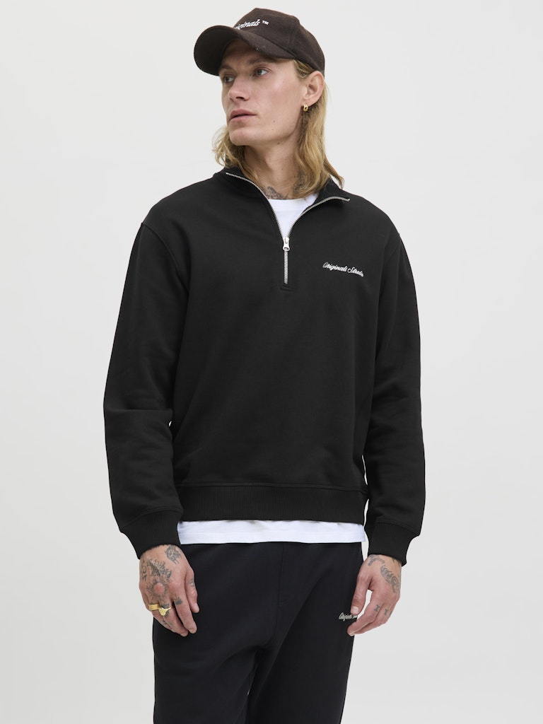JACK JONES ORIGINALS Norrebro Emb Sweat High Neck-Black Black front view