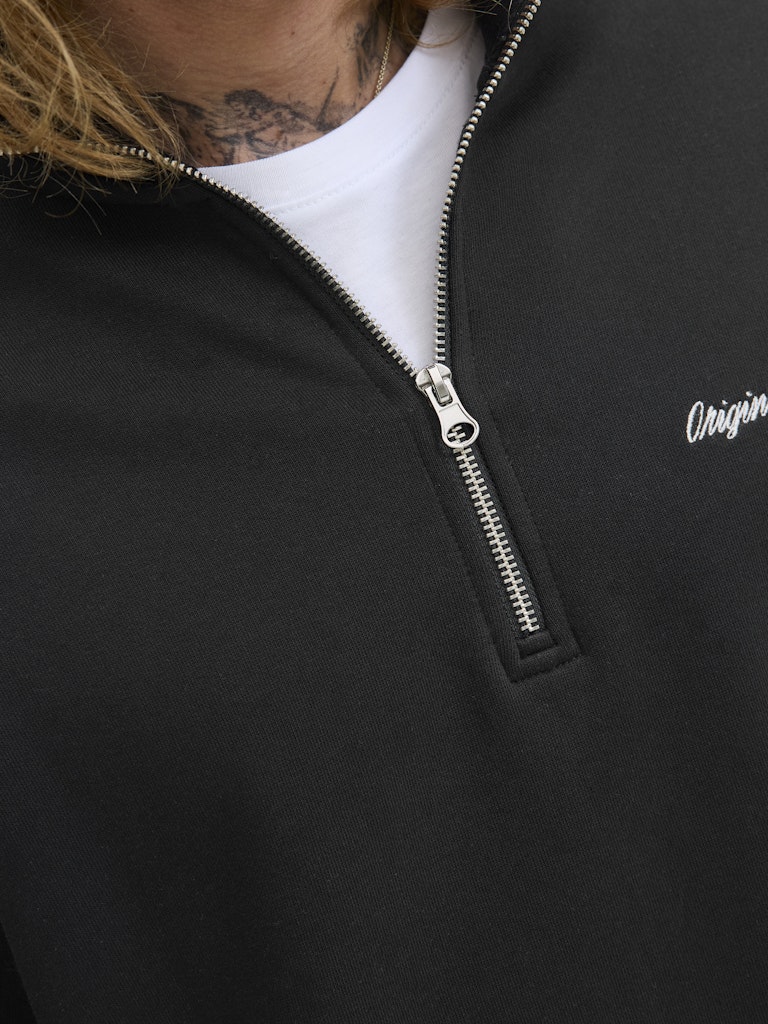Men's Norrebro Emb Sweat High Neck-Black-Zip Fastening View