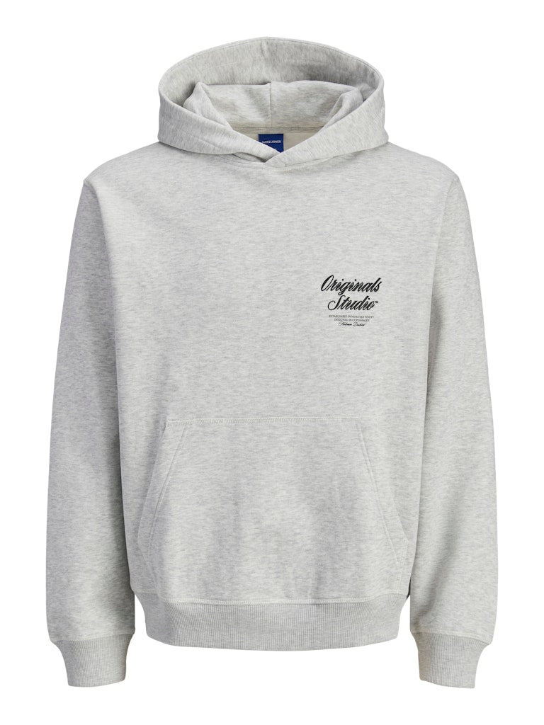 Men's Norrebro Typo Back Sweat Hood-White Melange-Ghost Front View