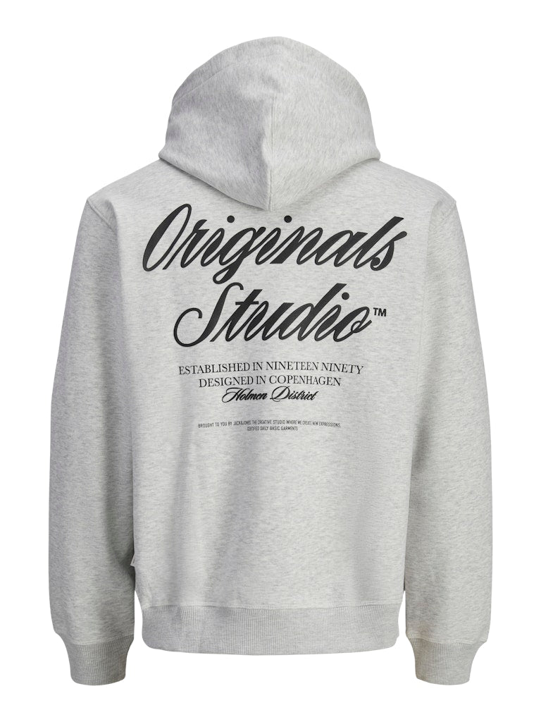 Men's Norrebro Typo Back Sweat Hood-White Melange-Ghost Back View