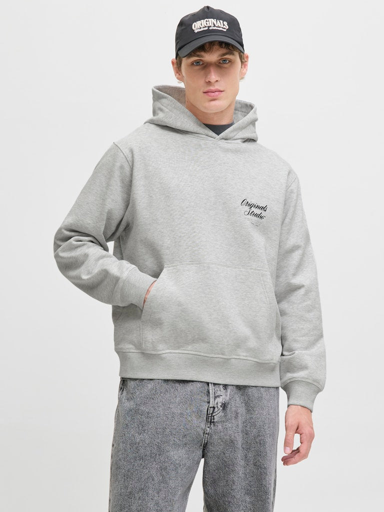 Men's Norrebro Typo Back Sweat Hood-White Melange-Model Front View