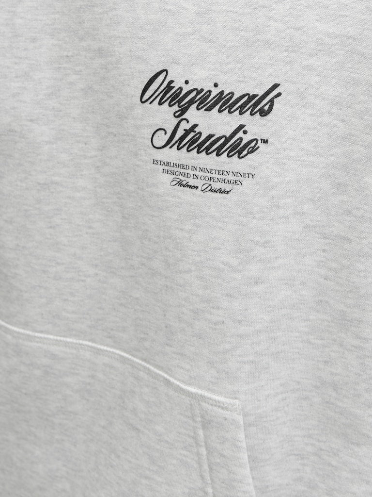 Men's Norrebro Typo Back Sweat Hood-White Melange-Front Logo View