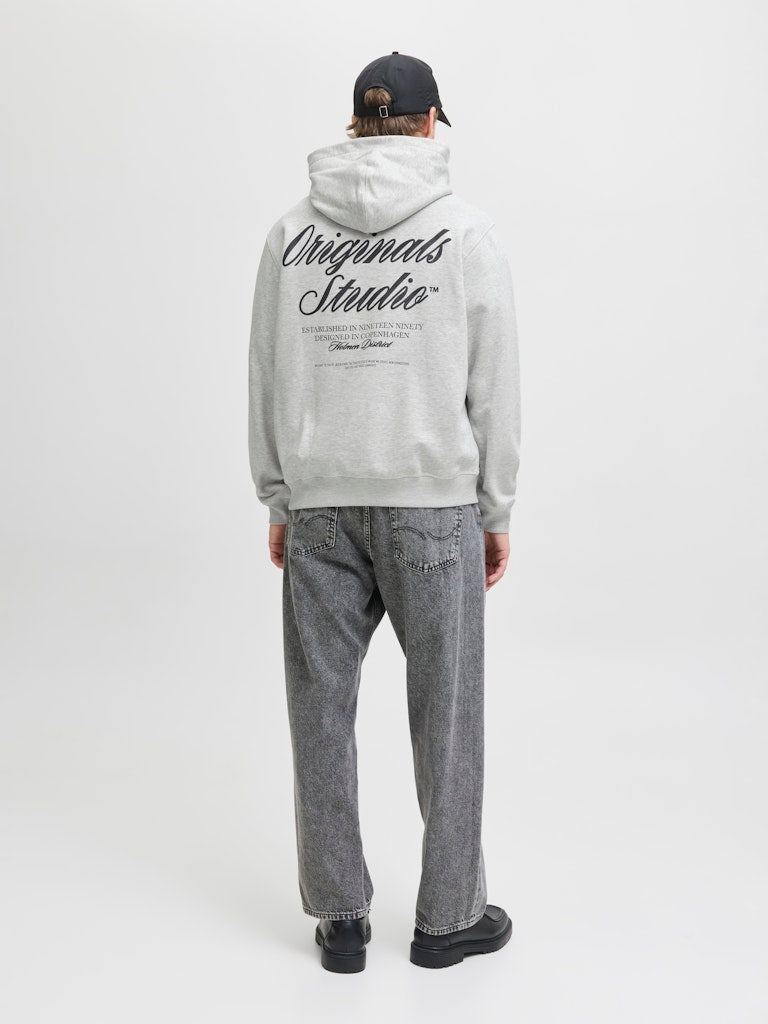 Men's Norrebro Typo Back Sweat Hood-White Melange-Model Full Back View