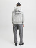 Men's Norrebro Typo Back Sweat Hood-White Melange-Model Full Back View