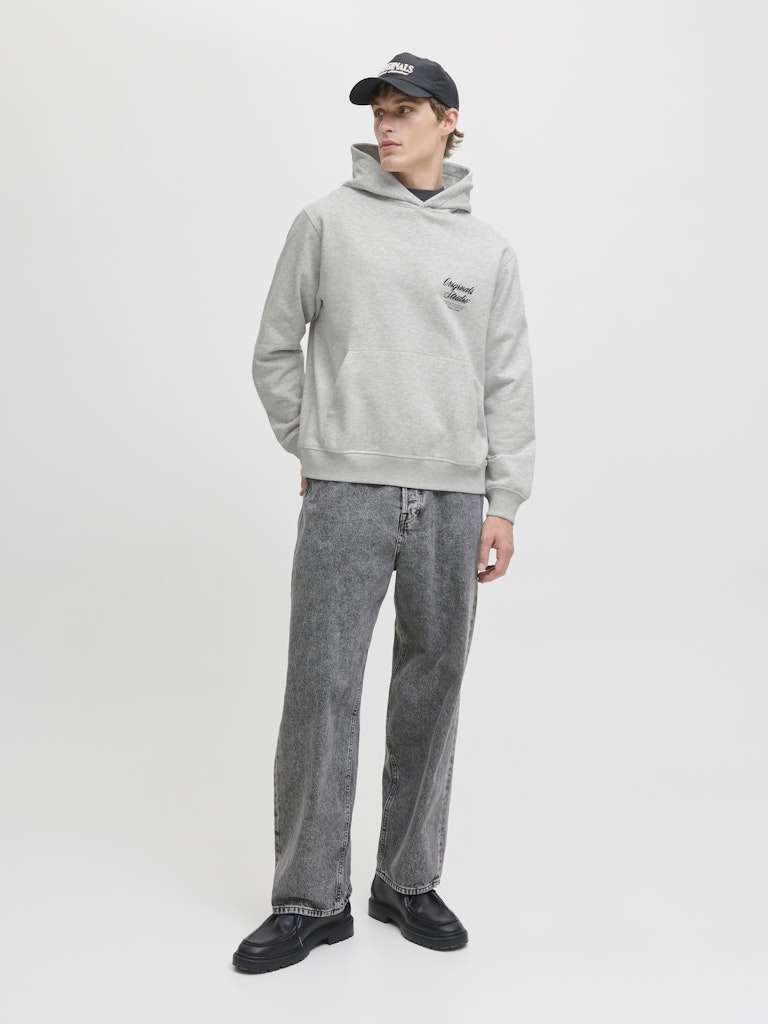 Men's Norrebro Typo Back Sweat Hood-White Melange-Model Full Front View