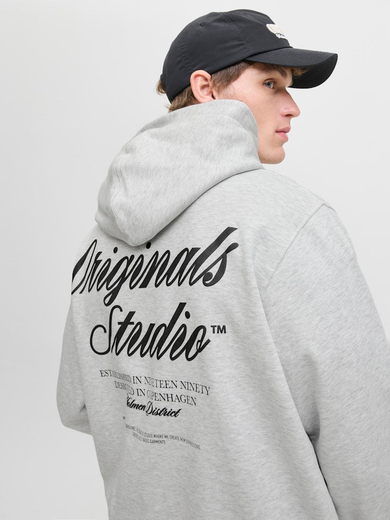 Men's Norrebro Typo Back Sweat Hood-White Melange-Model Back View