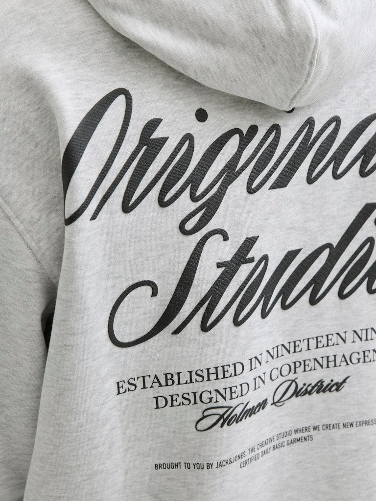 Men's Norrebro Typo Back Sweat Hood-White Melange-Closer View of the Back of the Hoodie