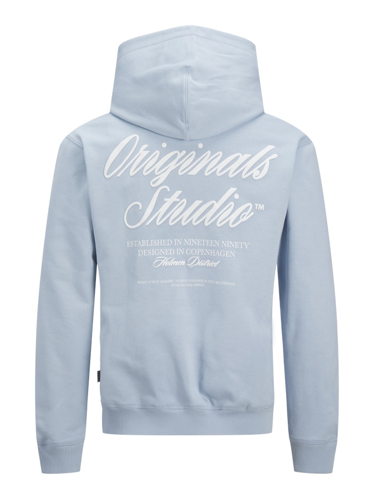 JACK JONES ORIGINALS Norrebro Typo Back Sweat Hood-Skyway Skyway flat front view