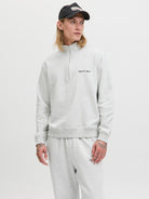 JACK JONES ORIGINALS Norrebro Emb Sweat High Neck-White Melange White Melange front view