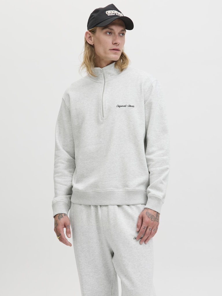 JACK JONES ORIGINALS Norrebro Emb Sweat High Neck-White Melange White Melange front view