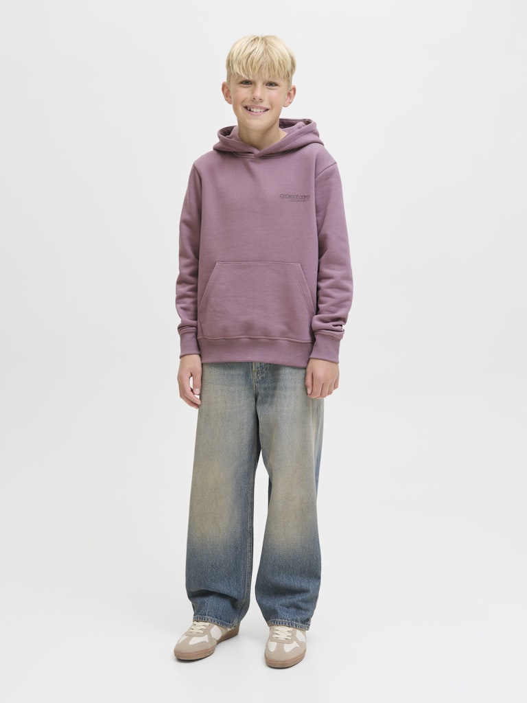 Boy's Union Print Sweat Hood Junior-Grape Shake-Model Full Front View