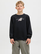 Jack Jones Youths Tier Sweat Crew Neck Junior-Black Black front view