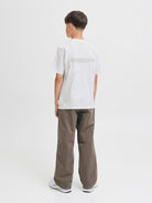 Jack Jones Youths Union Back Print Junior Boys Tee-Bright White Bright White model front view