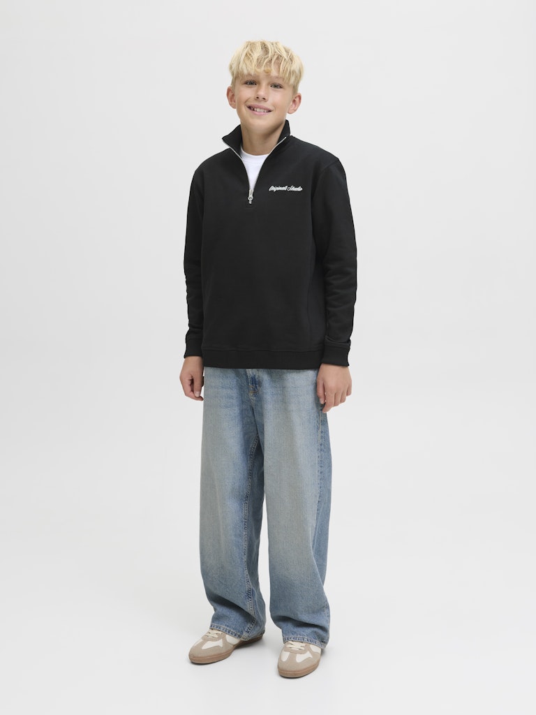 Boy's Norrebro Emb Sweat High Neck Junior-Black-Model Full Front View