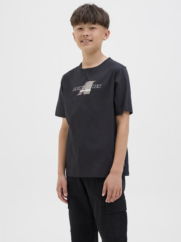 Jack Jones Youths Tier Front Print Tee Short Sleeve Junior-Black Black front view