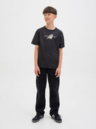 Jack Jones Youths Tier Front Print Tee Short Sleeve Junior-Black Black model front view