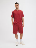 JACK JONES ORIGINALS Norrebro Embroidered Tee-Tibetan Red Tibetan Red model front view