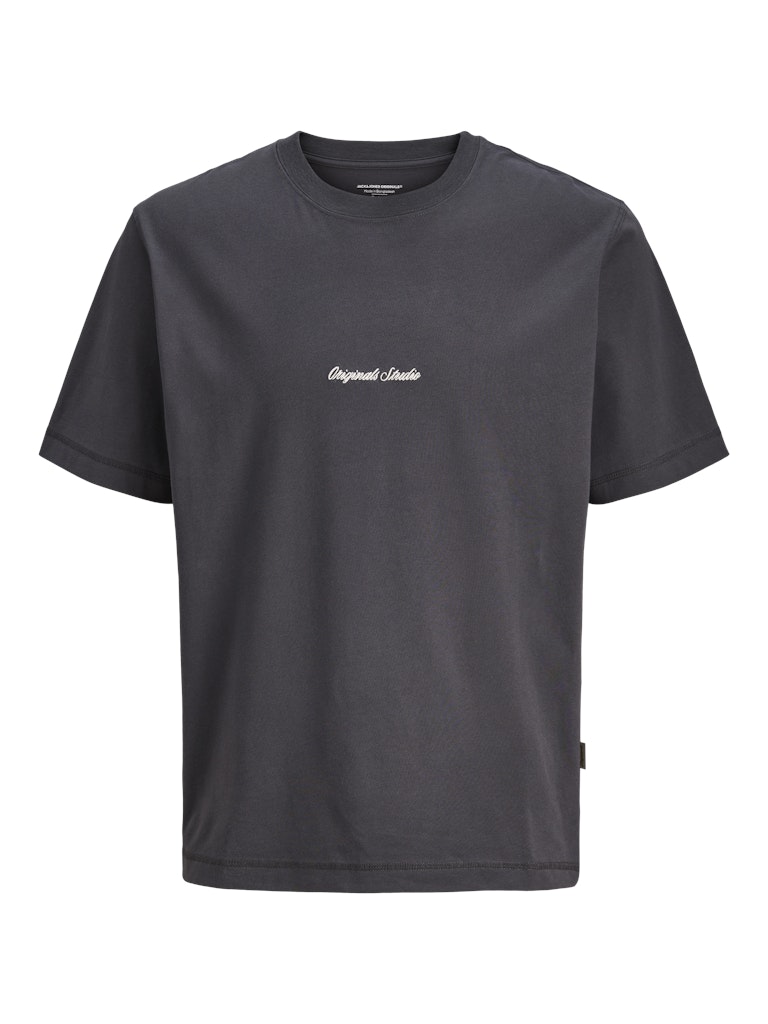 Asphalt t-shirt with a small white logo on a white background