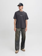 JACK JONES ORIGINALS Norrebro Embroidered Tee-Asphalt Asphalt model front view