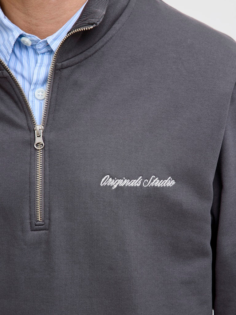 JACK JONES ORIGINALS Norrebro Embroidered Sweat High Neck-Asphalt Asphalt flat front view