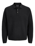 Black long-sleeve polo shirt on a white background