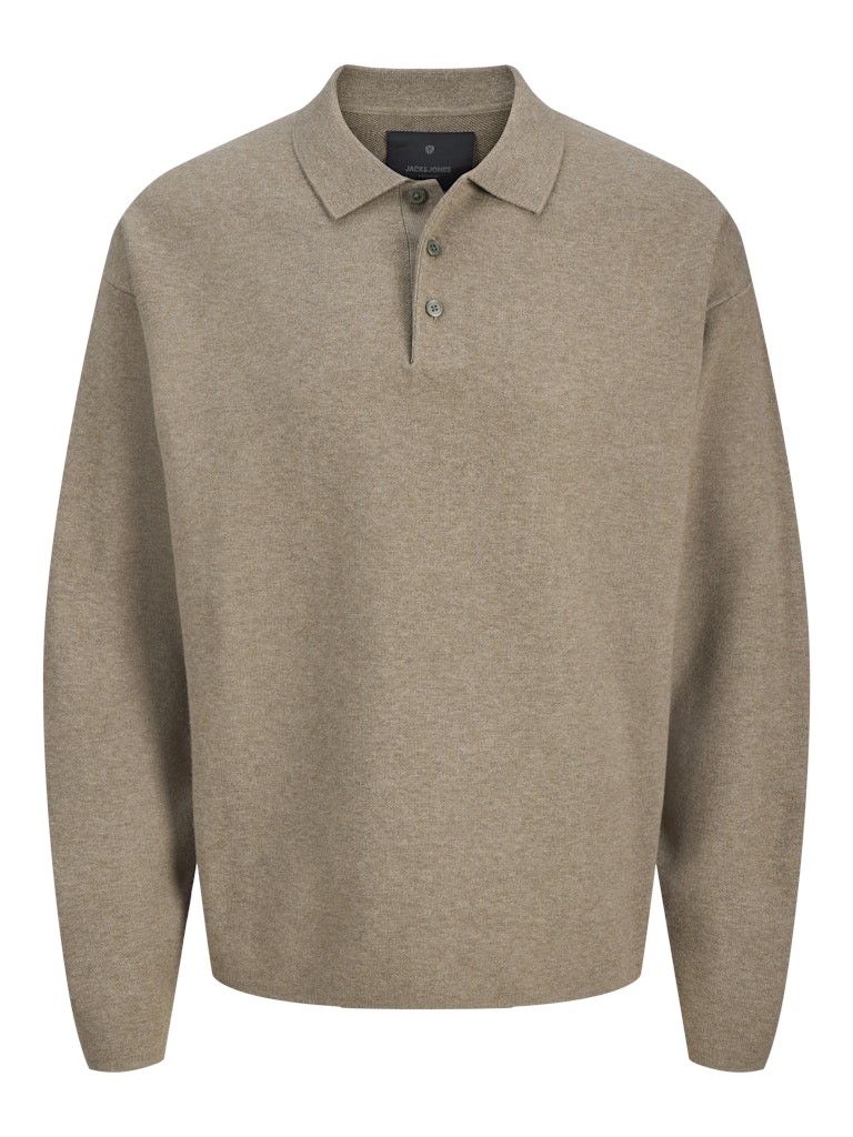 Beige long-sleeve polo shirt on a white background