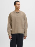 JACK JONES PREMIUM Bradfort Knit Polo-Brindle Brindle front view