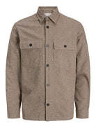 JACK JONES PREMIUM Rayle Melange Solid Long Sleeve Overshirt-Brindle Brindle back view
