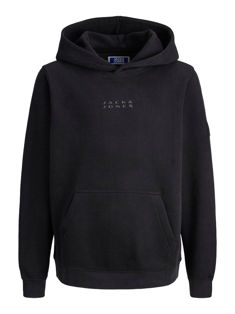 Black hoodie with 'Jack & Jones' logo on a white background