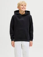 Jack Jones Youths Point Badge Junior Black Hoodie Black front view