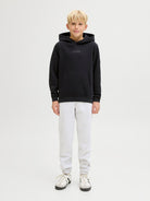 Jack Jones Youths Point Badge Junior Black Hoodie Black model front view