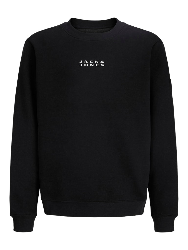 Black sweatshirt with 'Jack & Jones' logo on a white background