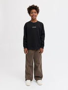 Jack Jones Youths Point Badge Junior Black Sweatshirt Black model front view