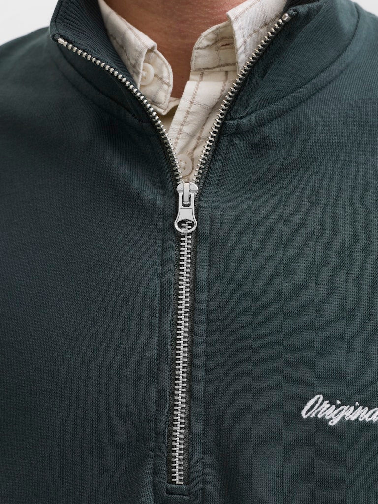 Men's Norrebro Emb Sweat High Neck-Forest River-Zip Fastening View