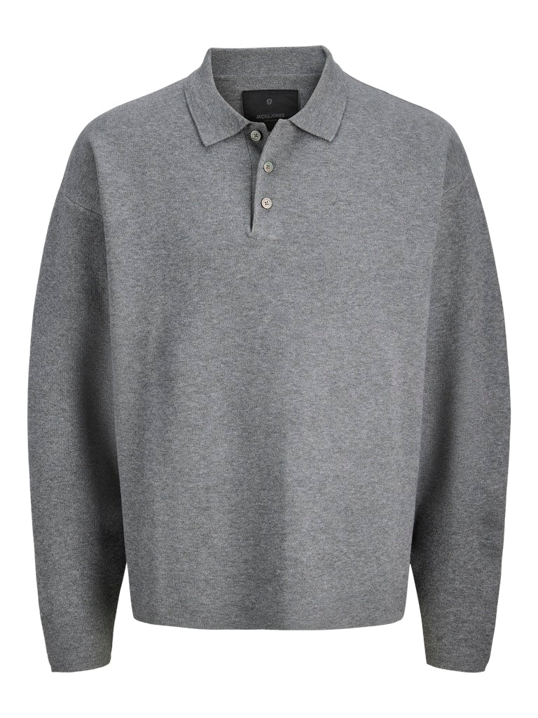Gray long-sleeve polo shirt on a white background