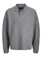 JACK JONES PREMIUM Bradfort Knit Polo-Medium Grey Melange Medium Grey Melange alternate view