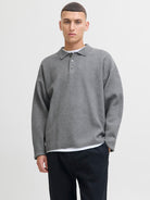 JACK JONES PREMIUM Bradfort Knit Polo-Medium Grey Melange Medium Grey Melange front view