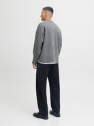 JACK JONES PREMIUM Bradfort Knit Polo-Medium Grey Melange Medium Grey Melange back view
