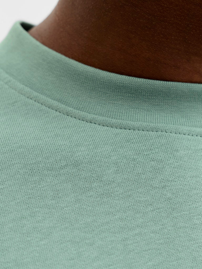 Close-up of a light green sweatshirt collar