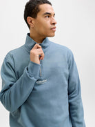 JACK & JONES Soho Quarter Zip Sweatshirt-Blue Mirage Blue Mirage model front view