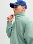 JACK & JONES Soho Quarter Zip Sweatshirt-Mineral Blue Mineral Blue back view