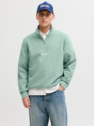 JACK & JONES Soho Quarter Zip Sweatshirt-Mineral Blue Mineral Blue front view
