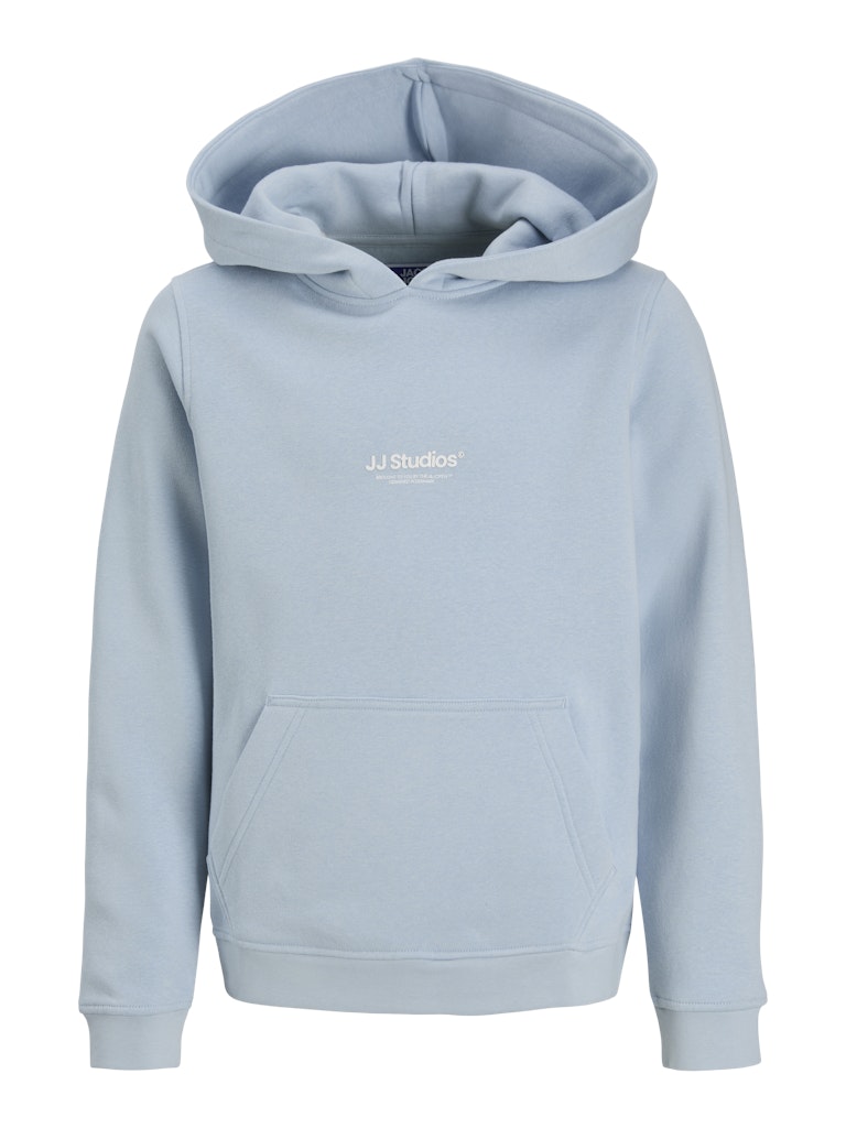 Light blue hoodie with 'JJ Studios' logo on a white background