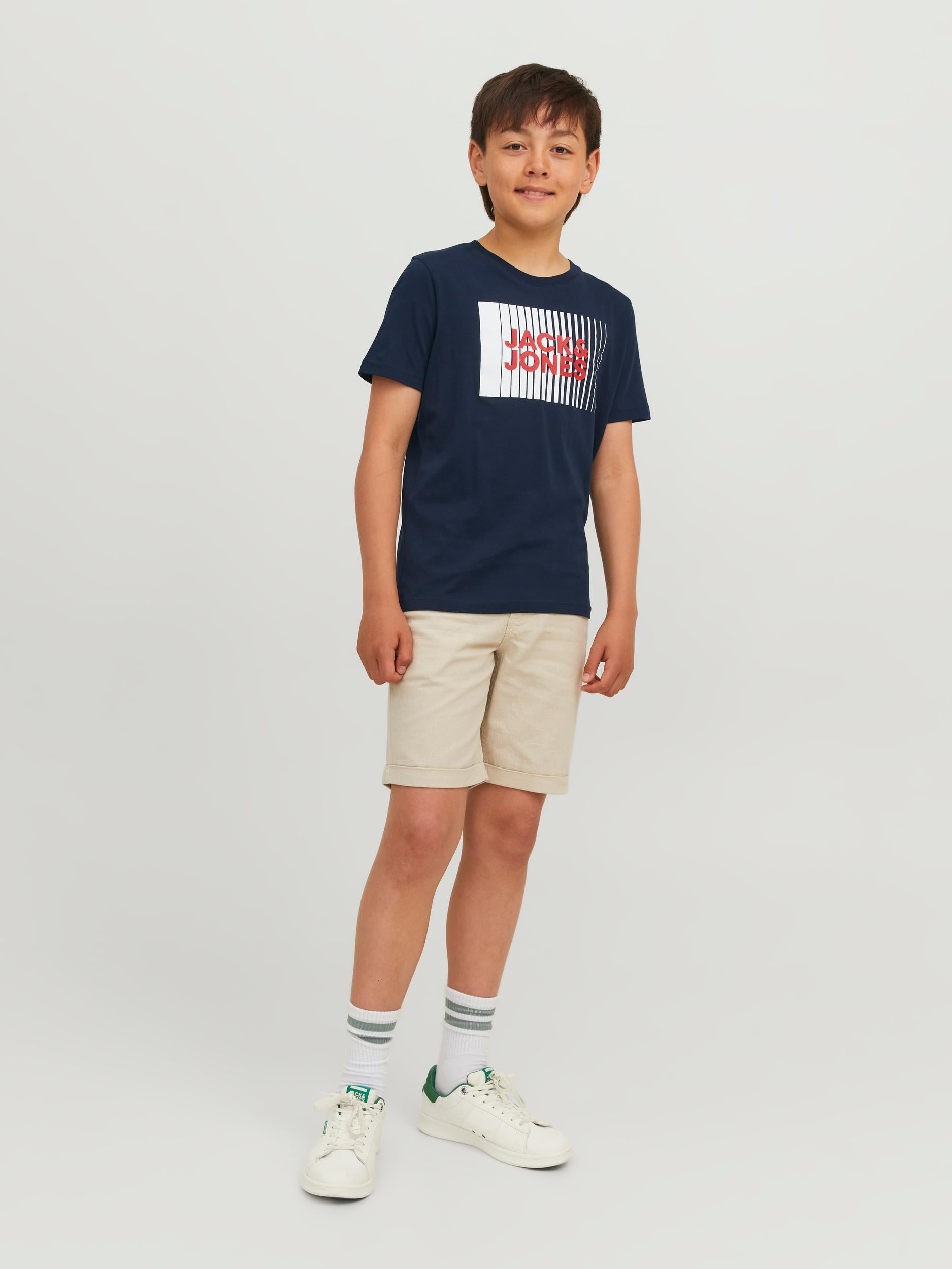 Boy's Navy Junior Corp Logo Short Sleeve Tee-Model Full Front View