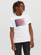 Jack Jones Youths Junior Corp Logo Short Sleeve Tee White front view